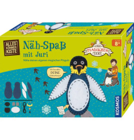 Box des Pinguin-Nähsets Näh-Spaß mit Juri für Kinder ab 8 Jahren.