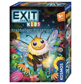 Bunte EXIT Das Spiel Kids-Spielschachtel mit lächelnder Cartoon-Biene und Blumen.