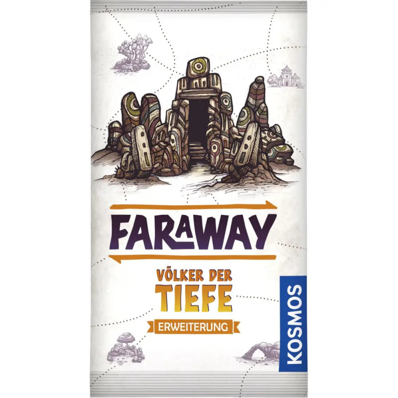 Cover der Erweiterung Faraway: Völker der Tiefe mit Darstellung einer alten, unterirdischen Ruine.