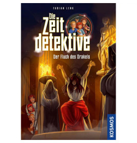 Eine Frau in Weiß erhebt in einem Tempel die Arme, während Statuen und drei Kinder sie beobachten.