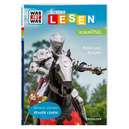 Buchcover mit Ritter in Rüstung auf einem Pferd, Titel: Erstes Lesen Leserrätsel: Ritter und Burgen.