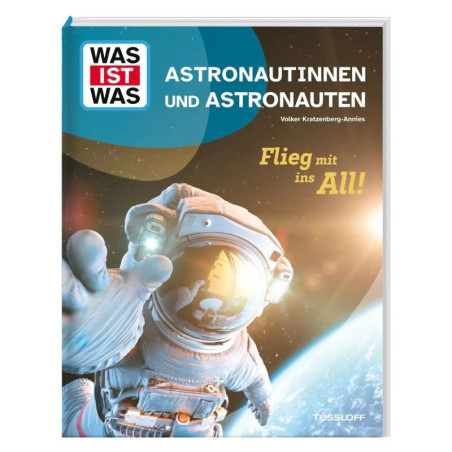 Buchcover mit Astronaut im All, Titel Astronautinnen und Astronauten, Planeten im Hintergrund.