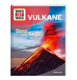Buchcover mit eruptierendem Vulkan und hell leuchtender Lava, Titel: Was ist Was Vulkane (auf Deutsch).