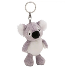 Plüschiger, grau-weißer Koala-Schlüsselanhänger mit Metallring und Clip.