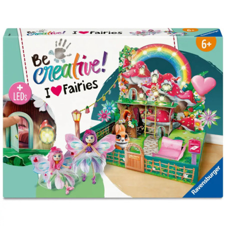 Box des Ravensburger Bastelsets I Love Fairies mit Feenhaus, Feen und bunten Motiven.