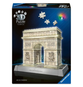 Ravensburger 3D-LED-Puzzlebox mit dem Arc de Triomphe, dessen Kanten beleuchtet sind.