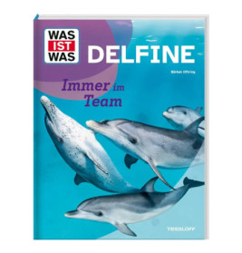 Buchcover mit drei Delfinen unter Wasser, Titel: Was ist Was Delfine (auf Deutsch).