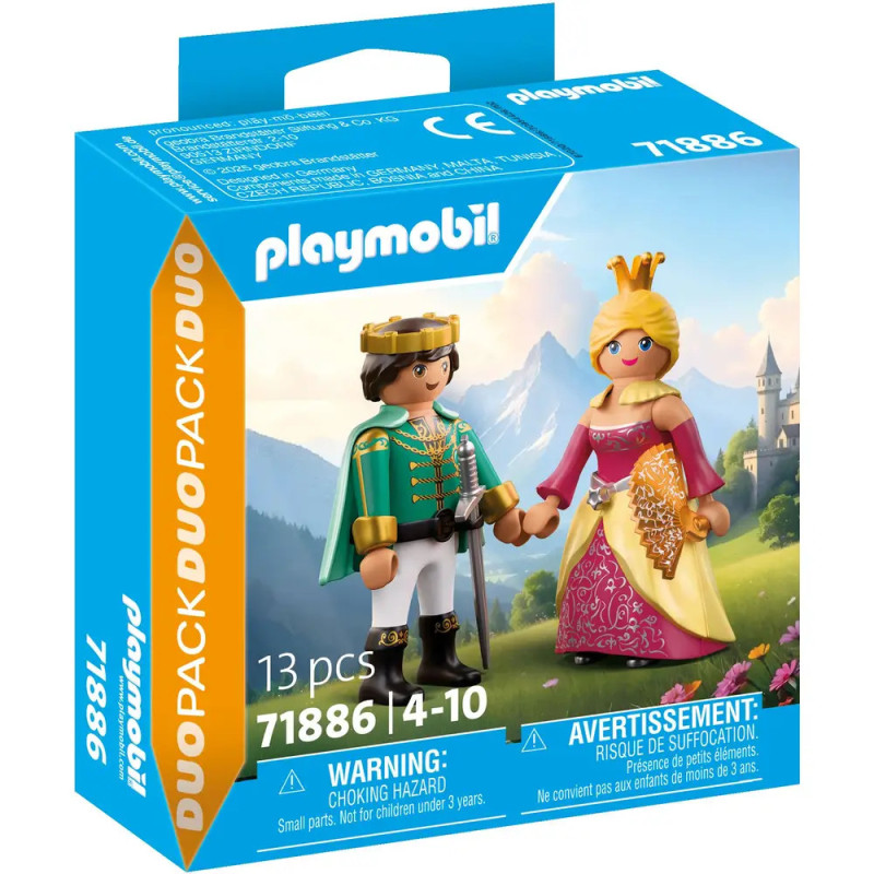 Playmobil Duopack mit Prinz und Prinzessin vor Schloss, 13-teilig, geeignet für Kinder von 4-10 Jahren.