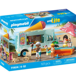 Playmobil Eiswagen-Set mit Figuren und Strandzubehör, 101 Teile, geeignet für Kinder von 4 bis 10 Jahren.
