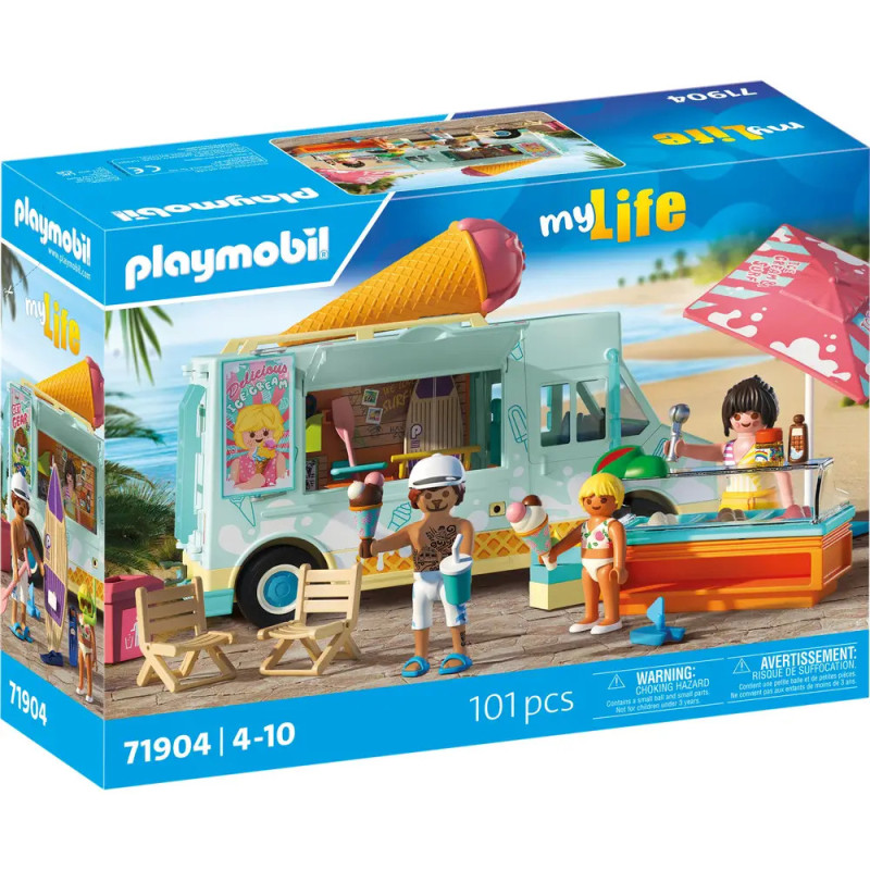 Playmobil Eiswagen-Set mit Figuren und Strandzubehör, 101 Teile, geeignet für Kinder von 4 bis 10 Jahren.