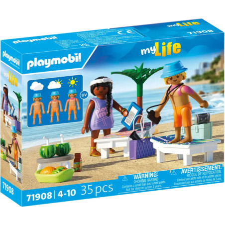 Playmobil-Strandset mit 2 Figuren, Zubehör und Palmen 35 Teile geeignet für Kinder von 4 bis 10 Jahren.