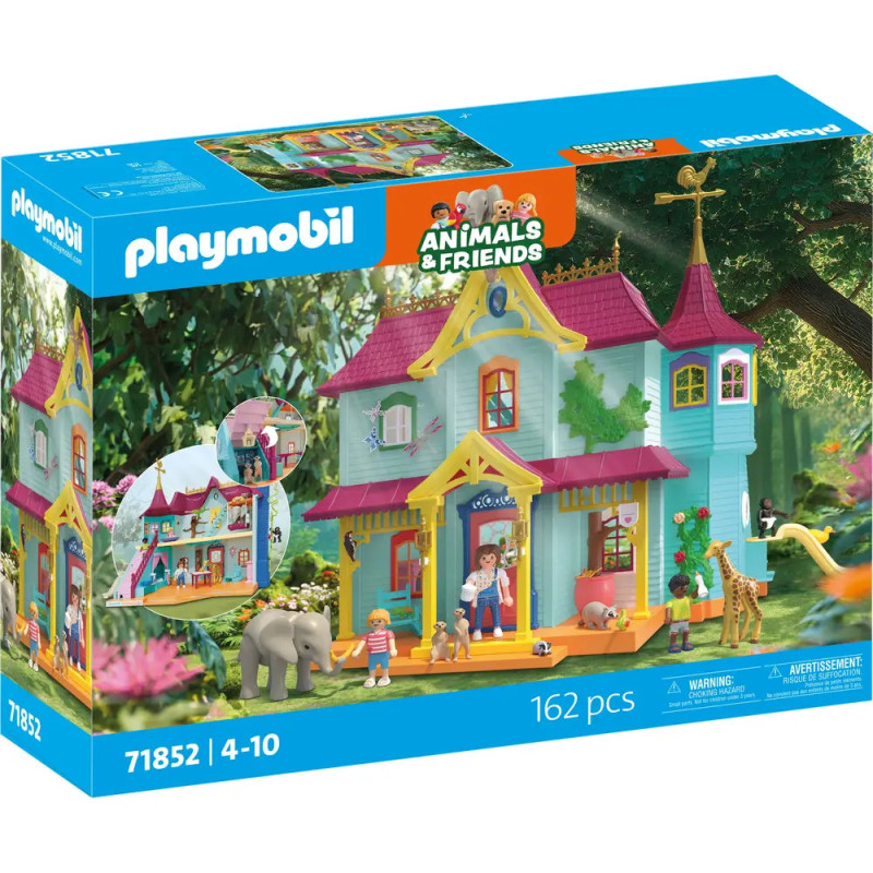 Playmobil Animals & Friends Spielset mit Haus, Figuren, Tieren und 162 Teilen in bunter Verpackung.