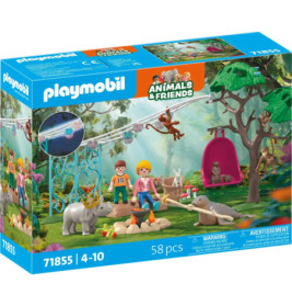 Playmobil Animals & Friends Set mit Kindern, Tieren und Spielplatz in einer bunten Waldumgebung.