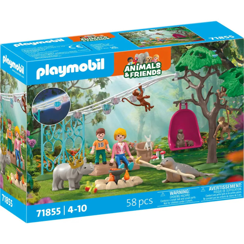 Playmobil Animals & Friends Set mit Kindern, Tieren und Spielplatz in einer bunten Waldumgebung.