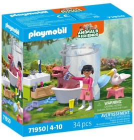 Playmobil Animals & Friends Set mit Mädchenfigur, rosa Dino, Badewanne und Zubehör 34 Teile, ab 4 Jahren.