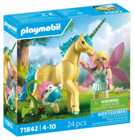 Playmobil-Set: Fee und Einhorn, 24 Teile, ab 4-10 Jahren, mit Warnhinweisen auf der Verpackung.