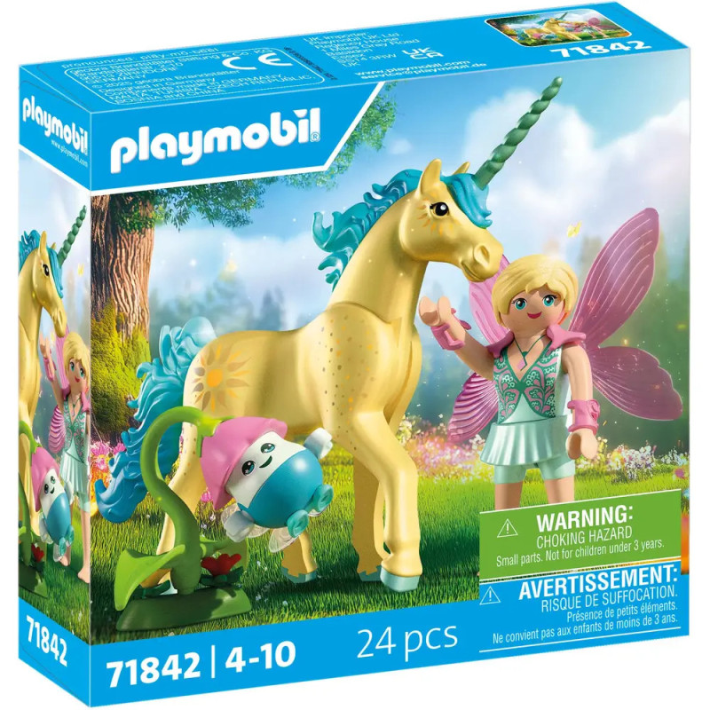 Playmobil-Set: Fee und Einhorn, 24 Teile, ab 4-10 Jahren, mit Warnhinweisen auf der Verpackung.