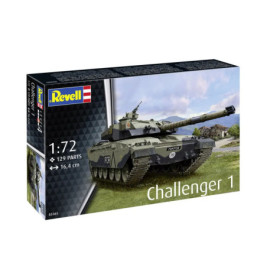 Revell Bausatz Challenger 1, Maßstab 1:72, 129 Teile, auf der Box ist ein Panzer abgebildet.