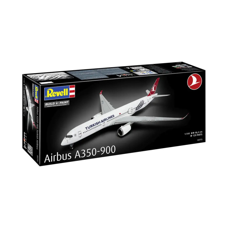 Revell Bausatzkarton für ein Turkish Airlines Airbus A350-900 Flugzeug.