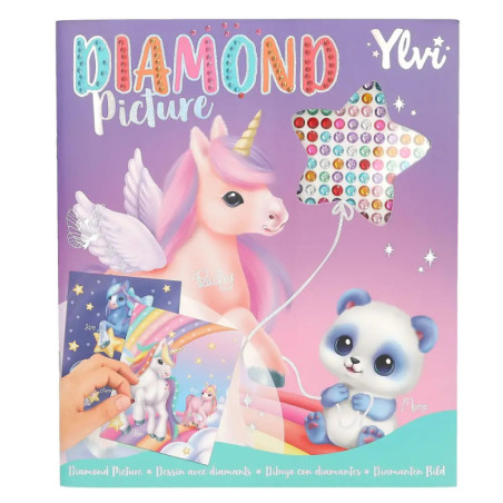 Buntes Diamond-Painting-Set mit Einhorn, Panda und Sternmotiv auf dem Deckel.