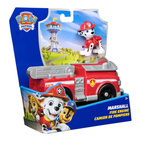 PAW Patrol Marshall Feuerwehrauto-Spielzeug in Verpackung, mit Marshall Dalmatiner und Aussichtsturm abgebildet.