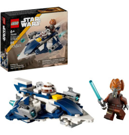 LEGO Star Wars Set mit blauem Speeder, Jedi mit Lichtschwert und Verpackung im Hintergrund.