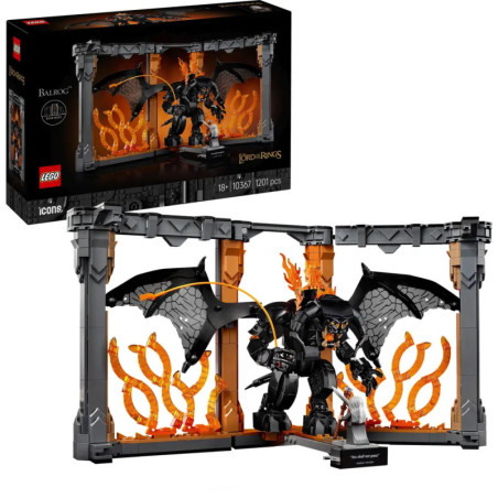 LEGO-Set Herr der Ringe: Balrog mit Gandalf-Minifigur in feuriger Szene.