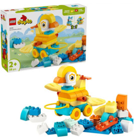 LEGO DUPLO 3-in-1-Set: Bunte Ente auf Rädern plus Bausteine, geeignet für Kinder ab 2 Jahren.