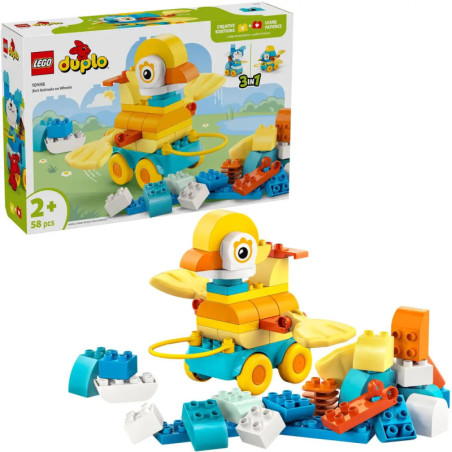 LEGO DUPLO 3-in-1-Set: Bunte Ente auf Rädern plus Bausteine, geeignet für Kinder ab 2 Jahren.
