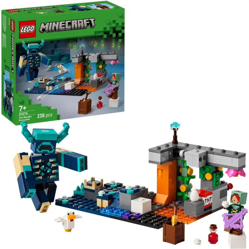LEGO Minecraft Set mit Wächter, Höhlenszene, Huhn und Box mit 238 Teilen für Kinder ab 7 Jahren.