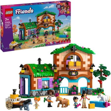 LEGO Friends Set mit buntem Haus, Tieren und fünf Minifiguren Verpackung oben links abgebildet.