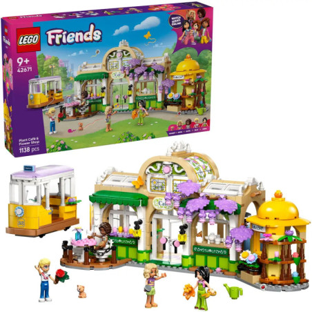 LEGO Friends Plant Café mit 1.138 Teilen, drei Minifiguren und farbenfrohem pflanzenbasiertem Café.