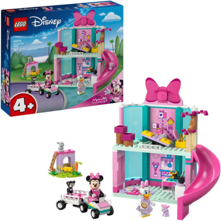 LEGO Disney Spielset mit Minnie, Daisy, rosa Haus, Zubehör und Verpackung.