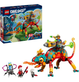 LEGO DREAMZzz Set mit Box, farbigem Drachen, drei Minifiguren und Zubehör.