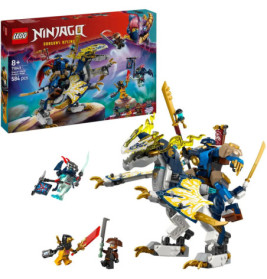 LEGO Ninjago Set mit Drache, drei Minifiguren, Waffen, Aktionsbox und 584 Teilen.
