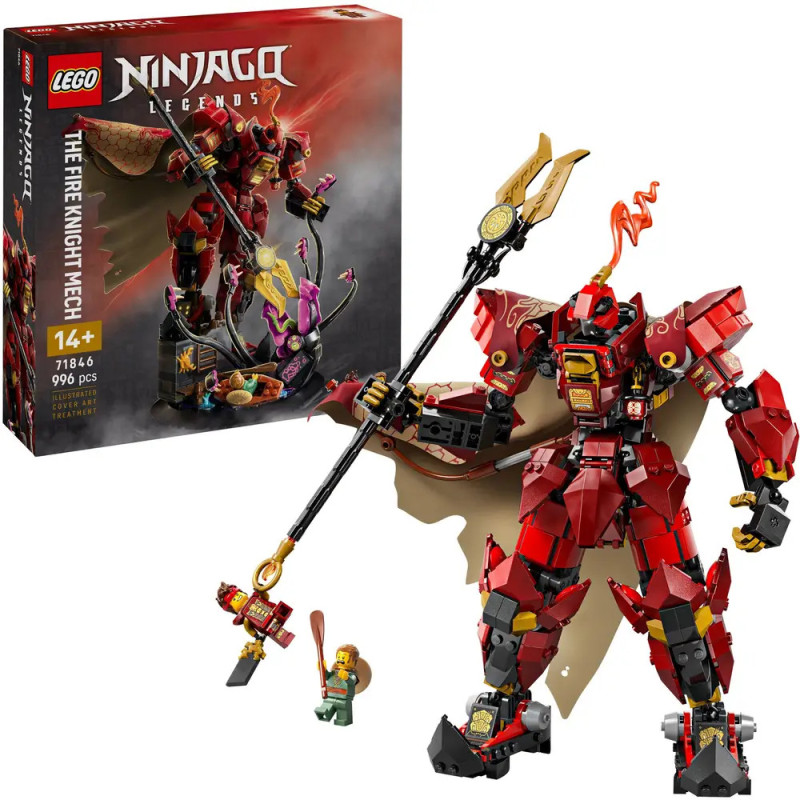 LEGO Ninjago Fire Knight Mech Set mit Box, großem roten Mech und zwei Minifiguren aufgestellt. LEGO Ninjago Fire Knight Mech Set mit Box, großem roten Mech und zwei Minifiguren aufgestellt.