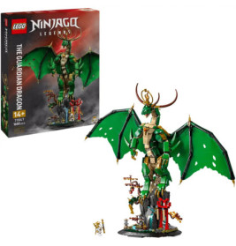 LEGO Ninjago The Guardian Dragon Set mit grünem Drachen, Minifiguren und Verpackung aufgestellt.