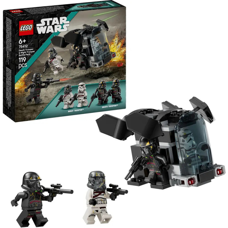 LEGO Star Wars Set mit Minifiguren, kleinem Fahrzeug und Verpackung mit Death Trooper Abbildungen.