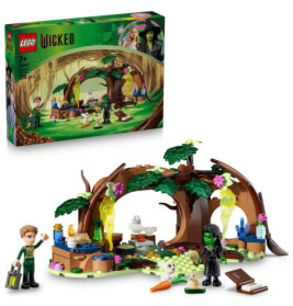 LEGO Wicked Set mit zwei Minifiguren und magischer Waldszene, abgebildet vor der Verpackung.