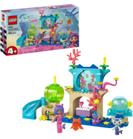 LEGO Gabbys Dollhouse Set mit Unterwasser-Motiven, Minifiguren und blauer Rutsche, geeignet ab 4 Jahren.
