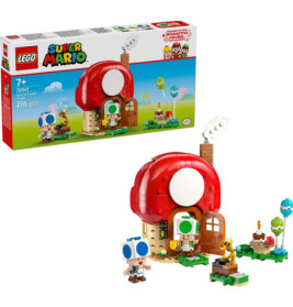 LEGO Super Mario Toads Haus mit 276 Teilen, rotem Pilzhaus und Toad-Figur.