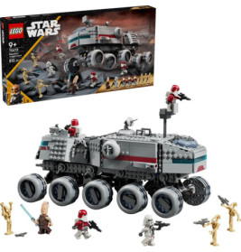 LEGO Star Wars Set mit Republik-Panzer, Klonkriegern, Droiden, Waffen und Verpackung im Hintergrund.