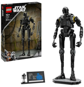 Das LEGO Star Wars K-2SO Droiden-Set zeigt Karton, gebautes Modell und Infoplakette zusammen.