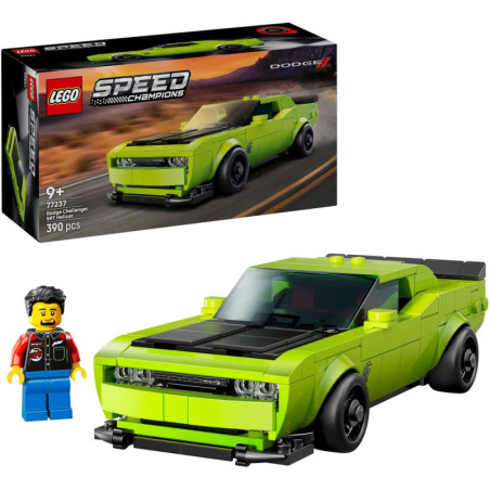 LEGO Speed Champions Dodge Set 76923 mit grünem Auto, Minifigur und Box, enthält 390 Teile.