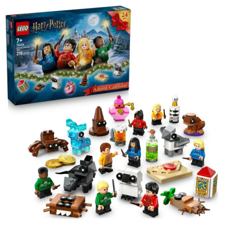 LEGO Harry Potter Adventskalender mit Minifiguren, magischen Kreaturen und kleinen Bauten aufgestellt.