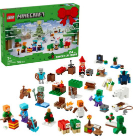 LEGO Minecraft Adventskalender mit 24 kleinen LEGO-Bausteinen und Figuren, die vor der Box präsentiert werden.