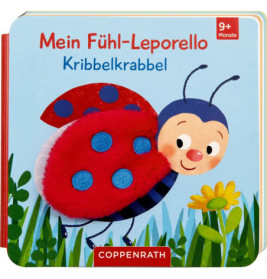 Farbiges deutsches Kinderbuchcover mit lächelndem Marienkäfer und weichen, roten Flügeln, ab 9 Monaten.