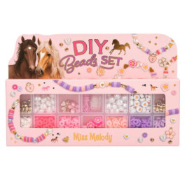 Rosa DIY-Perlenset mit Pferde-Motiven, enthält bunte Perlen und Schnur.