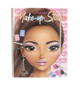 Notizbuch mit Schminkmotiv, Mädchenporträt, Schminkutensilien und dem Aufdruck Make-up Studio.