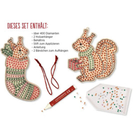 Diamond Painting Holzanhänger Eichhörnchen/Vögel